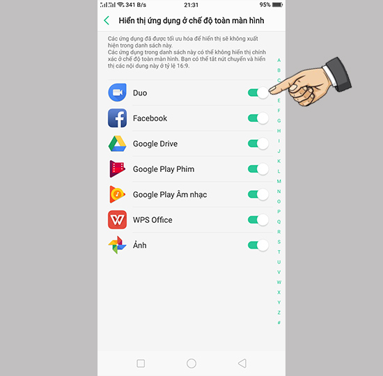 Bật các ứng dụng hỗ trợ